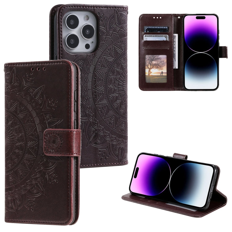 Totem Flower Embossed Leather Phone Case, For iPhone 16 Pro Max, For iPhone 16 Pro, For iPhone 16 Plus, For iPhone 16, For iPhone 15 Pro Max, For iPhone 15 Pro