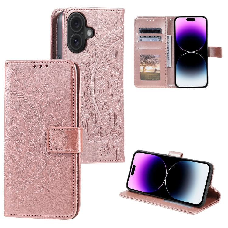 Totem Flower Embossed Leather Phone Case, For iPhone 16 Pro Max, For iPhone 16 Pro, For iPhone 16 Plus, For iPhone 16, For iPhone 15 Pro Max, For iPhone 15 Pro