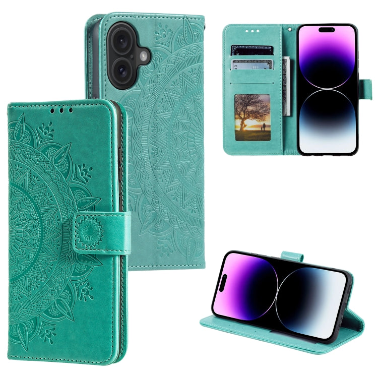 Totem Flower Embossed Leather Phone Case, For iPhone 16 Pro Max, For iPhone 16 Pro, For iPhone 16 Plus, For iPhone 16, For iPhone 15 Pro Max, For iPhone 15 Pro