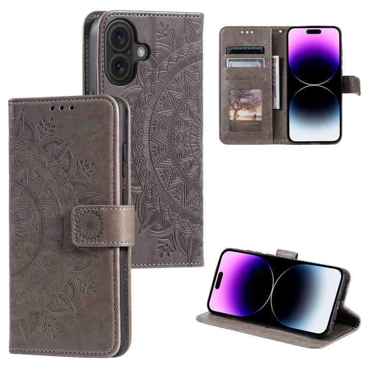 Totem Flower Embossed Leather Phone Case, For iPhone 16 Pro Max, For iPhone 16 Pro, For iPhone 16 Plus, For iPhone 16, For iPhone 15 Pro Max, For iPhone 15 Pro