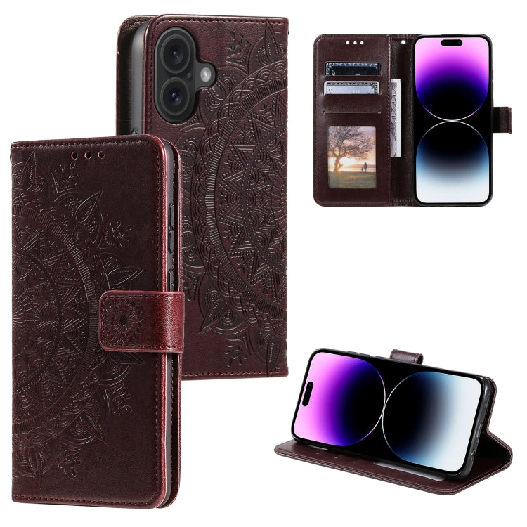 Totem Flower Embossed Leather Phone Case, For iPhone 16 Pro Max, For iPhone 16 Pro, For iPhone 16 Plus, For iPhone 16, For iPhone 15 Pro Max, For iPhone 15 Pro