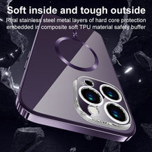 Load image into Gallery viewer, MagSafe Magnetic Stainless Steel Frame Transparent TPU Phone Case, For iPhone 14, For iPhone 14 Pro Max