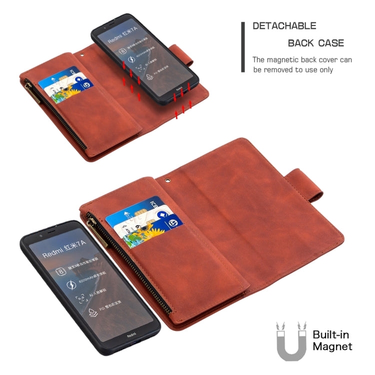 Skin Feel Detachable Magnetic Zipper Horizontal Flip PU Leather Case with Multi-Card Slots & Holder & Wallet & Photo Frame & Lanyard, For Xiaomi Redmi 7A, For Xiaomi Redmi 7, For Xiaomi Redmi 8A, For Xiaomi Redmi 8, For Xiaomi Redmi K20                ...