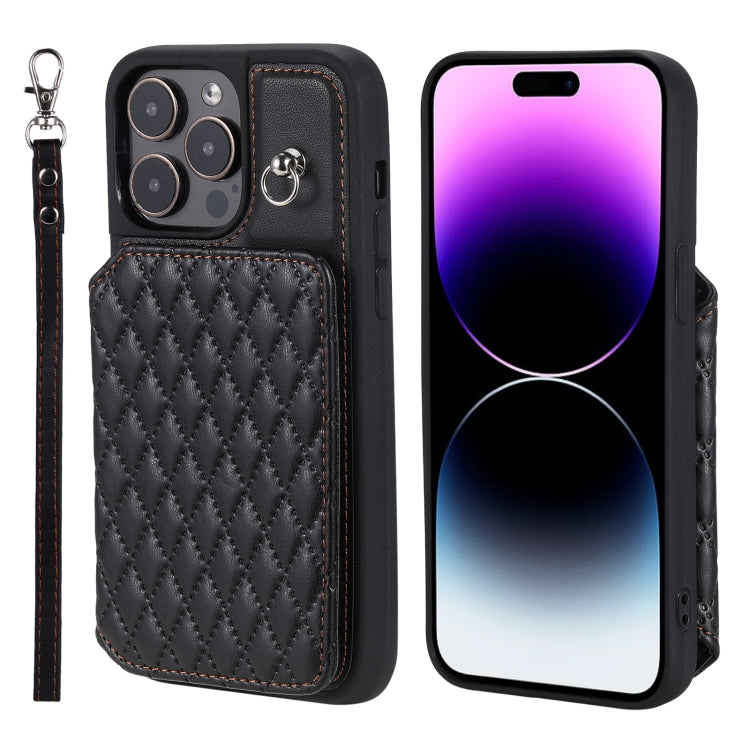 Grid Texture Card Bag Phone Case with Lanyard, For iPhone 13 Pro, For iPhone 13, For iPhone 12 / 12 Pro, For iPhone 12 Pro Max, For iPhone 11, For iPhone XR, For iPhone 8 Plus / 7 Plus
