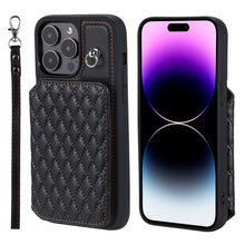 Load image into Gallery viewer, Grid Texture Card Bag Phone Case with Lanyard, For iPhone 13 Pro, For iPhone 13, For iPhone 12 / 12 Pro, For iPhone 12 Pro Max, For iPhone 11, For iPhone XR, For iPhone 8 Plus / 7 Plus