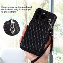 Load image into Gallery viewer, Grid Texture Card Bag Phone Case with Lanyard, For iPhone 13 Pro, For iPhone 13, For iPhone 12 / 12 Pro, For iPhone 12 Pro Max, For iPhone 11, For iPhone XR, For iPhone 8 Plus / 7 Plus