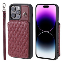 Load image into Gallery viewer, Grid Texture Card Bag Phone Case with Lanyard, For iPhone 13 Pro, For iPhone 13, For iPhone 12 / 12 Pro, For iPhone 12 Pro Max, For iPhone 11, For iPhone XR, For iPhone 8 Plus / 7 Plus
