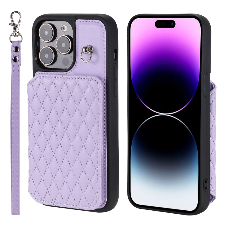 Grid Texture Card Bag Phone Case with Lanyard, For iPhone 13 Pro, For iPhone 13, For iPhone 12 / 12 Pro, For iPhone 12 Pro Max, For iPhone 11, For iPhone XR, For iPhone 8 Plus / 7 Plus