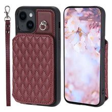 Load image into Gallery viewer, Grid Texture Card Bag Phone Case with Lanyard, For iPhone 13 Pro, For iPhone 13, For iPhone 12 / 12 Pro, For iPhone 12 Pro Max, For iPhone 11, For iPhone XR, For iPhone 8 Plus / 7 Plus