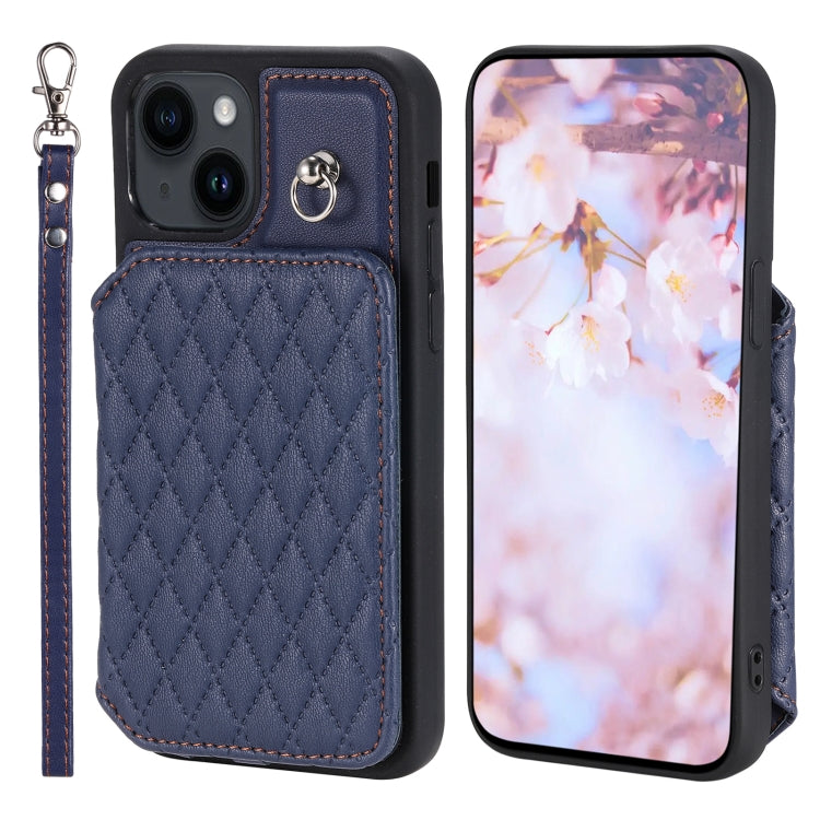 Grid Texture Card Bag Phone Case with Lanyard, For iPhone 13 Pro, For iPhone 13, For iPhone 12 / 12 Pro, For iPhone 12 Pro Max, For iPhone 11, For iPhone XR, For iPhone 8 Plus / 7 Plus