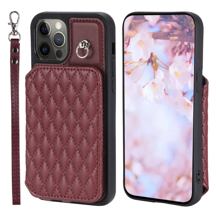 Grid Texture Card Bag Phone Case with Lanyard, For iPhone 13 Pro, For iPhone 13, For iPhone 12 / 12 Pro, For iPhone 12 Pro Max, For iPhone 11, For iPhone XR, For iPhone 8 Plus / 7 Plus