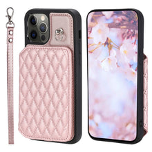 Load image into Gallery viewer, Grid Texture Card Bag Phone Case with Lanyard, For iPhone 13 Pro, For iPhone 13, For iPhone 12 / 12 Pro, For iPhone 12 Pro Max, For iPhone 11, For iPhone XR, For iPhone 8 Plus / 7 Plus