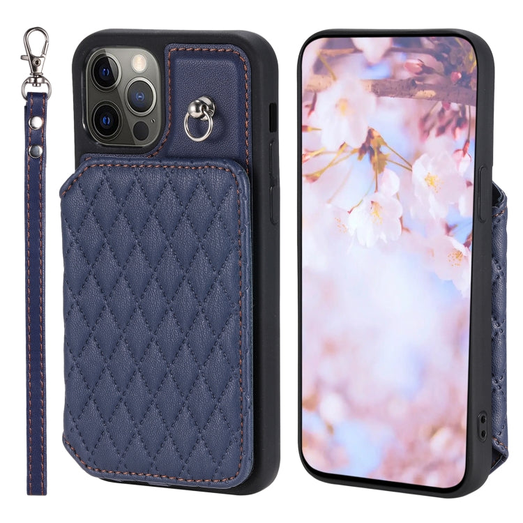 Grid Texture Card Bag Phone Case with Lanyard, For iPhone 13 Pro, For iPhone 13, For iPhone 12 / 12 Pro, For iPhone 12 Pro Max, For iPhone 11, For iPhone XR, For iPhone 8 Plus / 7 Plus