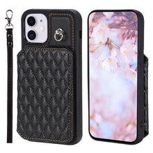 Load image into Gallery viewer, Grid Texture Card Bag Phone Case with Lanyard, For iPhone 13 Pro, For iPhone 13, For iPhone 12 / 12 Pro, For iPhone 12 Pro Max, For iPhone 11, For iPhone XR, For iPhone 8 Plus / 7 Plus