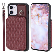Load image into Gallery viewer, Grid Texture Card Bag Phone Case with Lanyard, For iPhone 13 Pro, For iPhone 13, For iPhone 12 / 12 Pro, For iPhone 12 Pro Max, For iPhone 11, For iPhone XR, For iPhone 8 Plus / 7 Plus