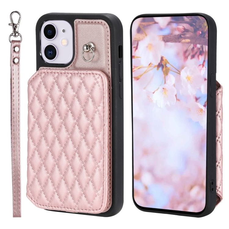 Grid Texture Card Bag Phone Case with Lanyard, For iPhone 13 Pro, For iPhone 13, For iPhone 12 / 12 Pro, For iPhone 12 Pro Max, For iPhone 11, For iPhone XR, For iPhone 8 Plus / 7 Plus