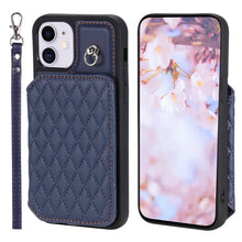 Load image into Gallery viewer, Grid Texture Card Bag Phone Case with Lanyard, For iPhone 13 Pro, For iPhone 13, For iPhone 12 / 12 Pro, For iPhone 12 Pro Max, For iPhone 11, For iPhone XR, For iPhone 8 Plus / 7 Plus