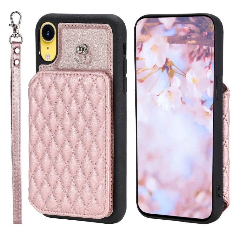 Grid Texture Card Bag Phone Case with Lanyard, For iPhone 13 Pro, For iPhone 13, For iPhone 12 / 12 Pro, For iPhone 12 Pro Max, For iPhone 11, For iPhone XR, For iPhone 8 Plus / 7 Plus