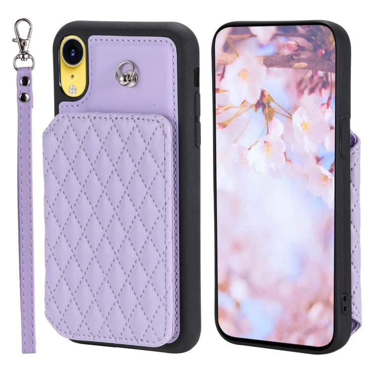 Grid Texture Card Bag Phone Case with Lanyard, For iPhone 13 Pro, For iPhone 13, For iPhone 12 / 12 Pro, For iPhone 12 Pro Max, For iPhone 11, For iPhone XR, For iPhone 8 Plus / 7 Plus