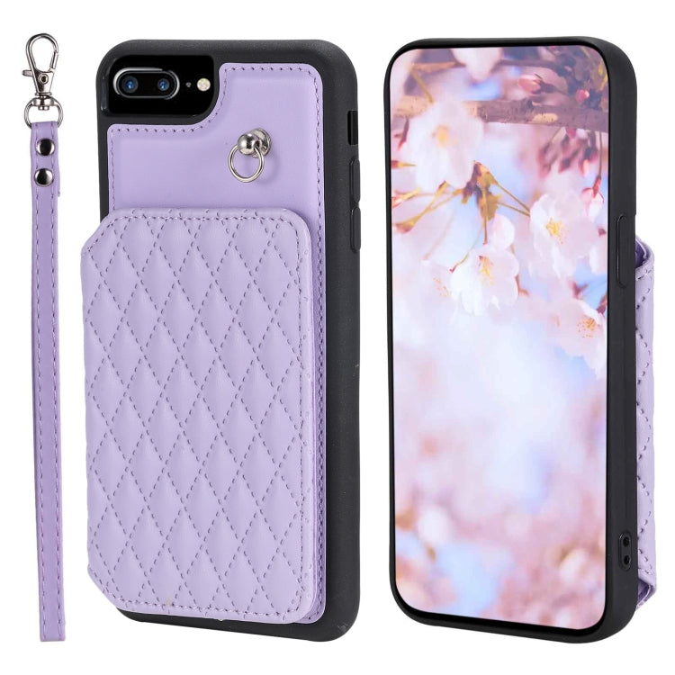 Grid Texture Card Bag Phone Case with Lanyard, For iPhone 13 Pro, For iPhone 13, For iPhone 12 / 12 Pro, For iPhone 12 Pro Max, For iPhone 11, For iPhone XR, For iPhone 8 Plus / 7 Plus