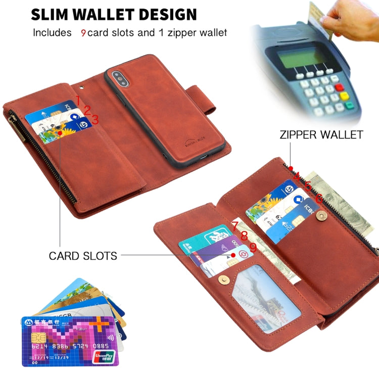Skin Feel Detachable Magnetic Zipper Horizontal Flip PU Leather Case with Multi-Card Slots & Holder & Wallet & Photo Frame & Lanyard, For iPhone SE 2022 / SE 2020 / 8 / 7, For iPhone XS / X, For iPhone 6 Plus, For iPhone 6, For iPhone 11 Pro Max       ...