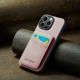 Fierre Shann Crazy Horse Card Holder Back Cover PU Phone Case, For iPhone 16 Pro Max, For iPhone 16 Pro, For iPhone 16 Plus, For iPhone 16, For iPhone 15 Pro Max, For iPhone 15 Pro, For iPhone 15 Plus, For iPhone 15
