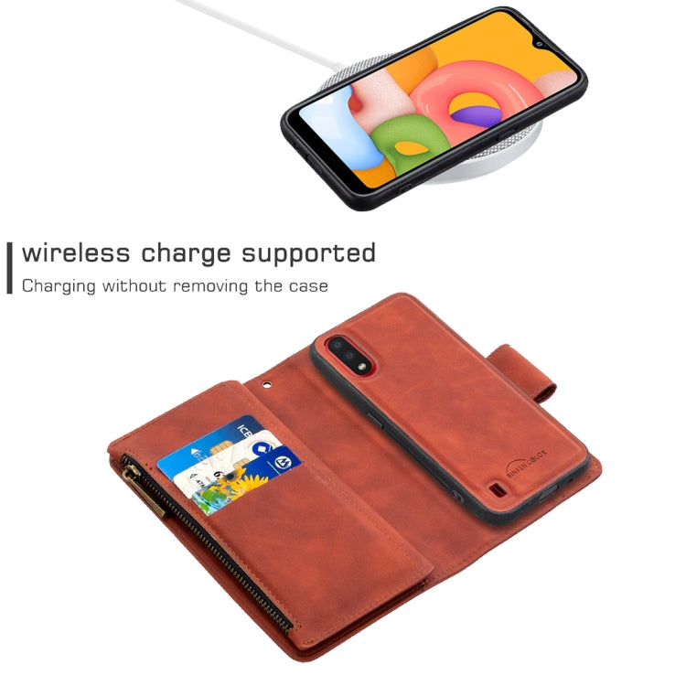 Skin Feel Detachable Magnetic Zipper Horizontal Flip PU Leather Case with Multi-Card Slots & Holder & Wallet & Photo Frame & Lanyard, For Samsung Galaxy A01, For Samsung Galaxy A10 / M10, For Samsung Galaxy A20 / A30, For Samsung Galaxy A21            ...