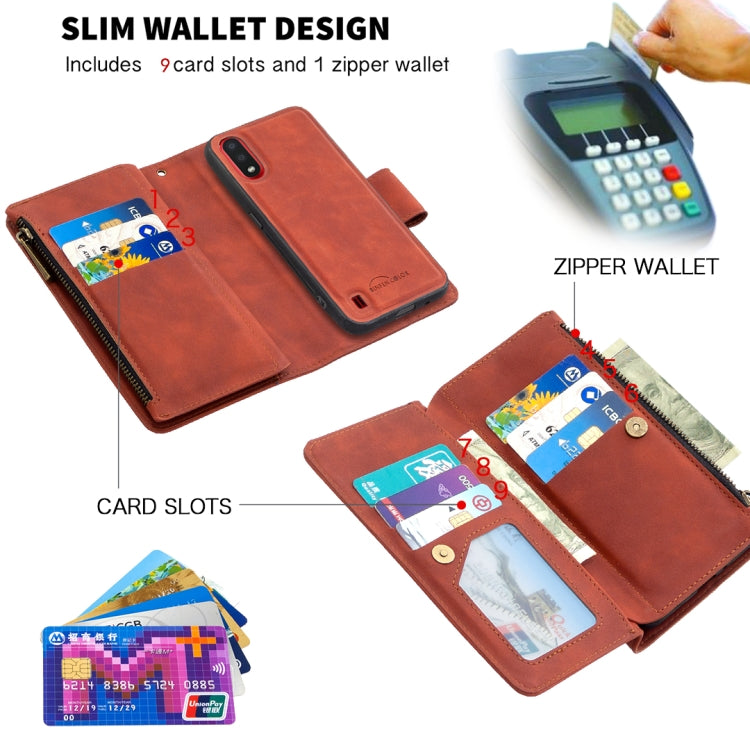 Skin Feel Detachable Magnetic Zipper Horizontal Flip PU Leather Case with Multi-Card Slots & Holder & Wallet & Photo Frame & Lanyard, For Samsung Galaxy A01, For Samsung Galaxy A10 / M10, For Samsung Galaxy A20 / A30, For Samsung Galaxy A21            ...