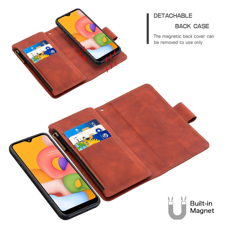 Skin Feel Detachable Magnetic Zipper Horizontal Flip PU Leather Case with Multi-Card Slots & Holder & Wallet & Photo Frame & Lanyard, For Samsung Galaxy A01, For Samsung Galaxy A10 / M10, For Samsung Galaxy A20 / A30, For Samsung Galaxy A21            ...