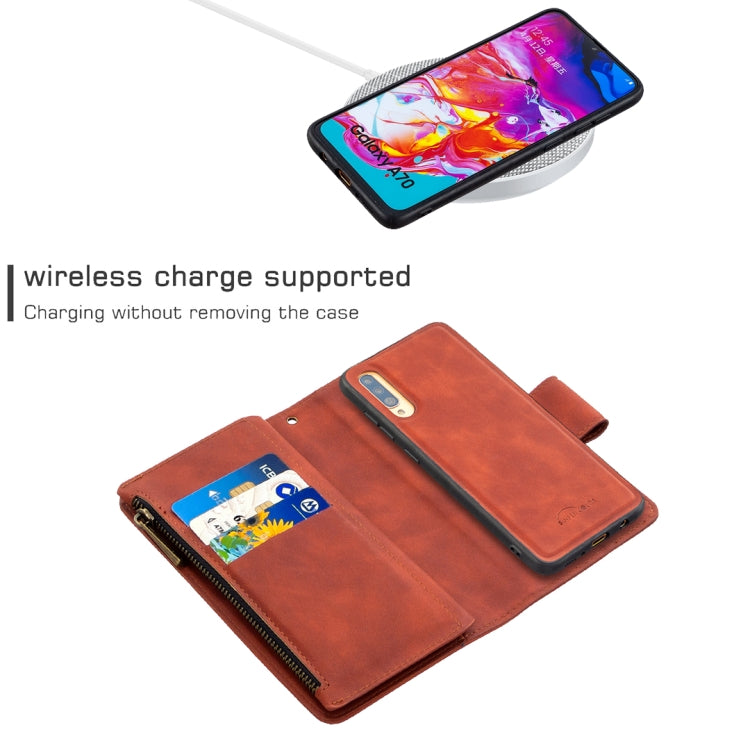 Skin Feel Detachable Magnetic Zipper Horizontal Flip PU Leather Case with Multi-Card Slots & Holder & Wallet & Photo Frame & Lanyard