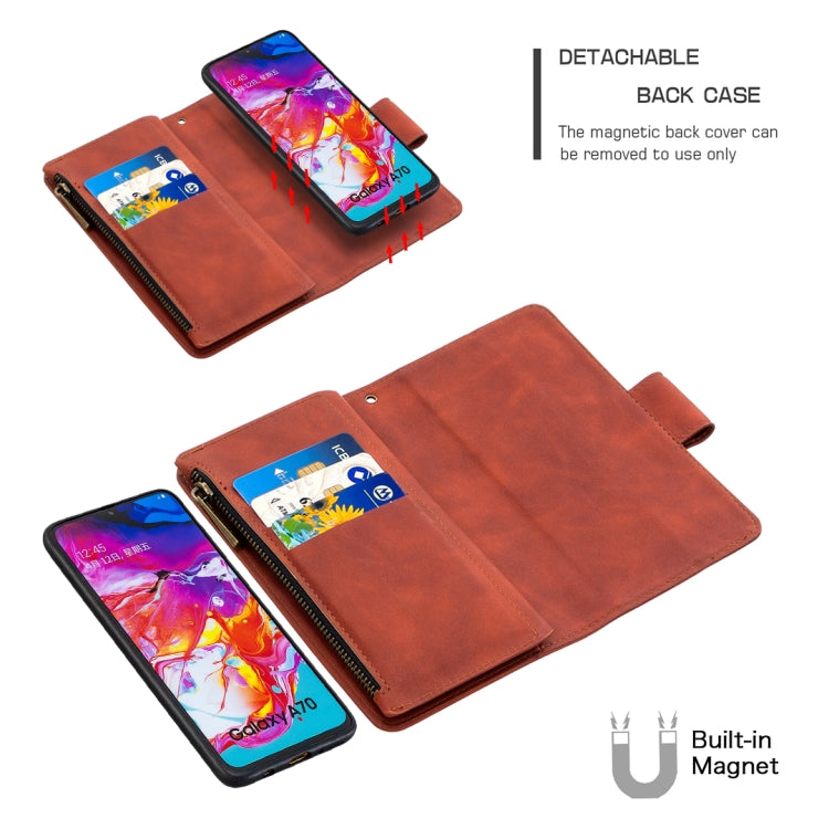 Skin Feel Detachable Magnetic Zipper Horizontal Flip PU Leather Case with Multi-Card Slots & Holder & Wallet & Photo Frame & Lanyard