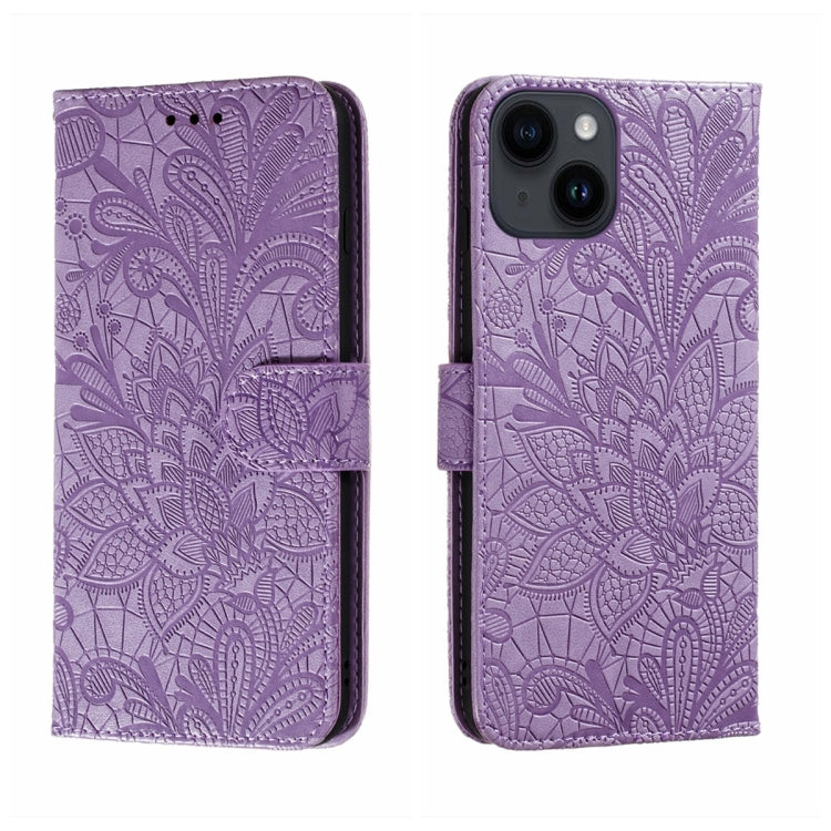 Lace Flower Embossing Flip Leather Phone Case, For iPhone 16, For iPhone 15 Pro Max, For iPhone 15 Pro, For iPhone 15 Plus, For iPhone 15