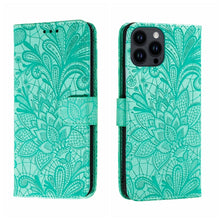 Load image into Gallery viewer, Lace Flower Embossing Flip Leather Phone Case, For iPhone 16, For iPhone 15 Pro Max, For iPhone 15 Pro, For iPhone 15 Plus, For iPhone 15