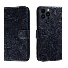 Load image into Gallery viewer, Lace Flower Embossing Flip Leather Phone Case, For iPhone 16, For iPhone 15 Pro Max, For iPhone 15 Pro, For iPhone 15 Plus, For iPhone 15