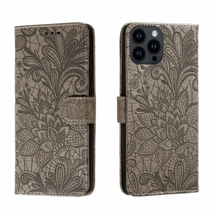 Lace Flower Embossing Flip Leather Phone Case, For iPhone 16, For iPhone 15 Pro Max, For iPhone 15 Pro, For iPhone 15 Plus, For iPhone 15