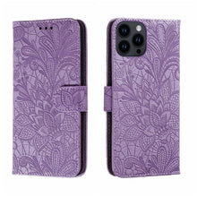 Load image into Gallery viewer, Lace Flower Embossing Flip Leather Phone Case, For iPhone 16, For iPhone 15 Pro Max, For iPhone 15 Pro, For iPhone 15 Plus, For iPhone 15