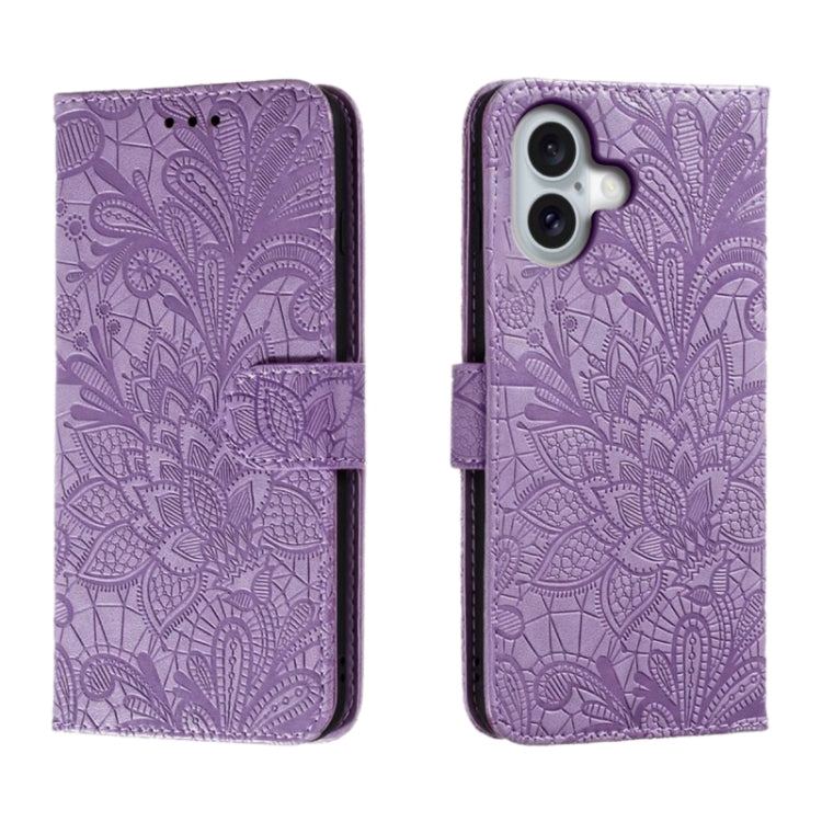 Lace Flower Embossing Flip Leather Phone Case, For iPhone 16, For iPhone 15 Pro Max, For iPhone 15 Pro, For iPhone 15 Plus, For iPhone 15