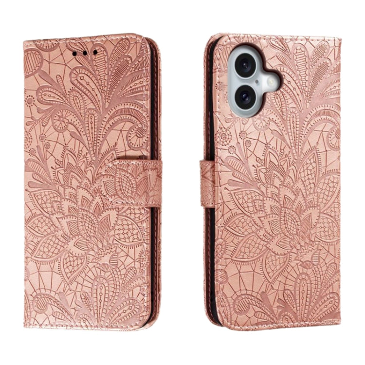 Lace Flower Embossing Flip Leather Phone Case, For iPhone 16, For iPhone 15 Pro Max, For iPhone 15 Pro, For iPhone 15 Plus, For iPhone 15