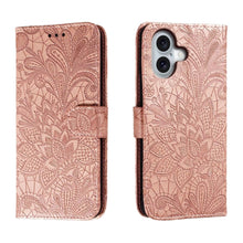 Load image into Gallery viewer, Lace Flower Embossing Flip Leather Phone Case, For iPhone 16, For iPhone 15 Pro Max, For iPhone 15 Pro, For iPhone 15 Plus, For iPhone 15