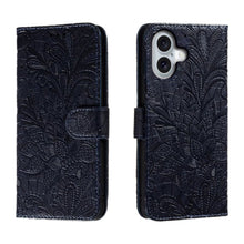 Load image into Gallery viewer, Lace Flower Embossing Flip Leather Phone Case, For iPhone 16, For iPhone 15 Pro Max, For iPhone 15 Pro, For iPhone 15 Plus, For iPhone 15