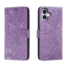 Load image into Gallery viewer, Lace Flower Embossing Flip Leather Phone Case, For iPhone 17e / 16e, For iPhone 17 Pro Max, For iPhone 17 Pro, For iPhone 17, For iPhone Air, For iPhone 16 Pro Max, For iPhone 16 Pro, For iPhone 16 Plus