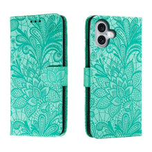 Load image into Gallery viewer, Lace Flower Embossing Flip Leather Phone Case, For iPhone 17e / 16e, For iPhone 17 Pro Max, For iPhone 17 Pro, For iPhone 17, For iPhone Air, For iPhone 16 Pro Max, For iPhone 16 Pro, For iPhone 16 Plus