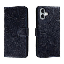 Load image into Gallery viewer, Lace Flower Embossing Flip Leather Phone Case, For iPhone 17e / 16e, For iPhone 17 Pro Max, For iPhone 17 Pro, For iPhone 17, For iPhone Air, For iPhone 16 Pro Max, For iPhone 16 Pro, For iPhone 16 Plus