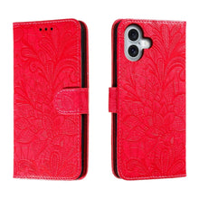Load image into Gallery viewer, Lace Flower Embossing Flip Leather Phone Case, For iPhone 17e / 16e, For iPhone 17 Pro Max, For iPhone 17 Pro, For iPhone 17, For iPhone Air, For iPhone 16 Pro Max, For iPhone 16 Pro, For iPhone 16 Plus