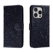 Load image into Gallery viewer, Lace Flower Embossing Flip Leather Phone Case, For iPhone 17e / 16e, For iPhone 17 Pro Max, For iPhone 17 Pro, For iPhone 17, For iPhone Air, For iPhone 16 Pro Max, For iPhone 16 Pro, For iPhone 16 Plus