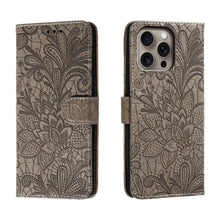 Load image into Gallery viewer, Lace Flower Embossing Flip Leather Phone Case, For iPhone 17e / 16e, For iPhone 17 Pro Max, For iPhone 17 Pro, For iPhone 17, For iPhone Air, For iPhone 16 Pro Max, For iPhone 16 Pro, For iPhone 16 Plus
