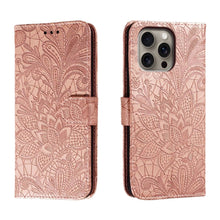 Load image into Gallery viewer, Lace Flower Embossing Flip Leather Phone Case, For iPhone 17e / 16e, For iPhone 17 Pro Max, For iPhone 17 Pro, For iPhone 17, For iPhone Air, For iPhone 16 Pro Max, For iPhone 16 Pro, For iPhone 16 Plus