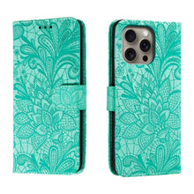 Load image into Gallery viewer, Lace Flower Embossing Flip Leather Phone Case, For iPhone 17e / 16e, For iPhone 17 Pro Max, For iPhone 17 Pro, For iPhone 17, For iPhone Air, For iPhone 16 Pro Max, For iPhone 16 Pro, For iPhone 16 Plus