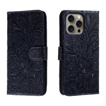 Load image into Gallery viewer, Lace Flower Embossing Flip Leather Phone Case, For iPhone 17e / 16e, For iPhone 17 Pro Max, For iPhone 17 Pro, For iPhone 17, For iPhone Air, For iPhone 16 Pro Max, For iPhone 16 Pro, For iPhone 16 Plus