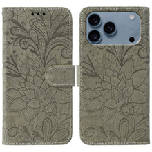 Load image into Gallery viewer, Lace Flower Embossing Flip Leather Phone Case, For iPhone 18 Pro / 17 Pro, For iPhone 18 Pro Max / 17 Pro Max, For iPhone 17e / 16e, For iPhone 17, For iPhone Air, For iPhone 16 Pro Max, For iPhone 16 Pro, For iPhone 16 Plus